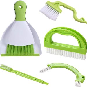 Hand-held Dustpans Grout Brush Groove Gap Cleaning Tools Set, 5 Pack, Green, ABS Plastic, Polypropylene